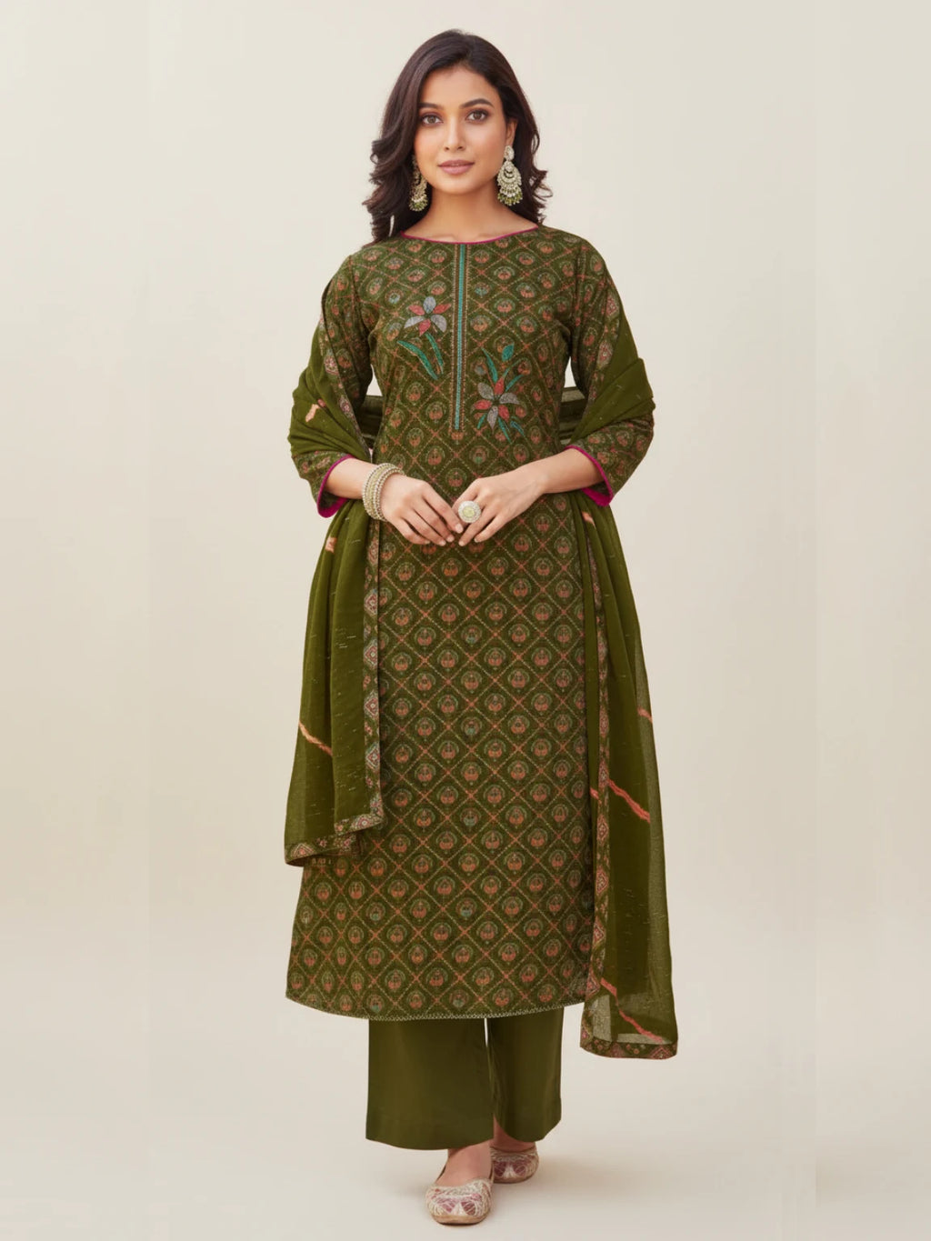Olive Royale Embroidered  Unstitched Suit Set