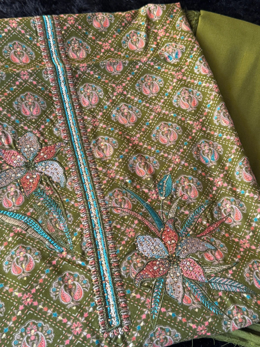 Olive Royale Embroidered  Unstitched Suit Set