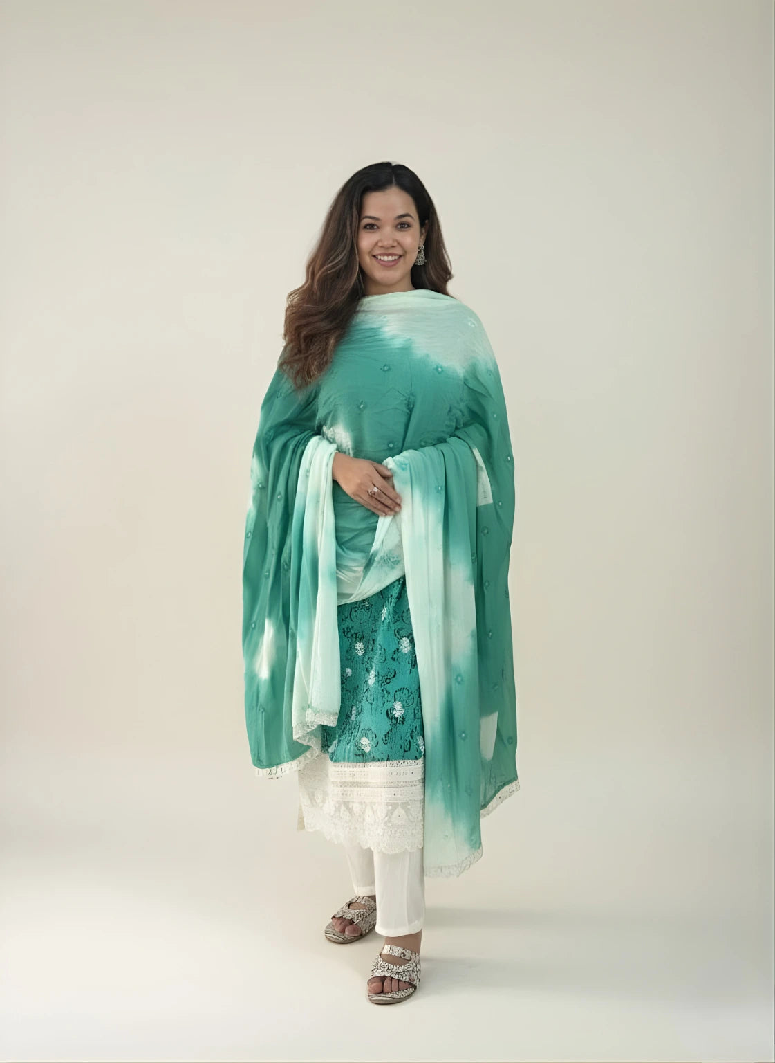 Serene Waves – Muted Aqua Viscose Silk 3-Piece Kurti Set