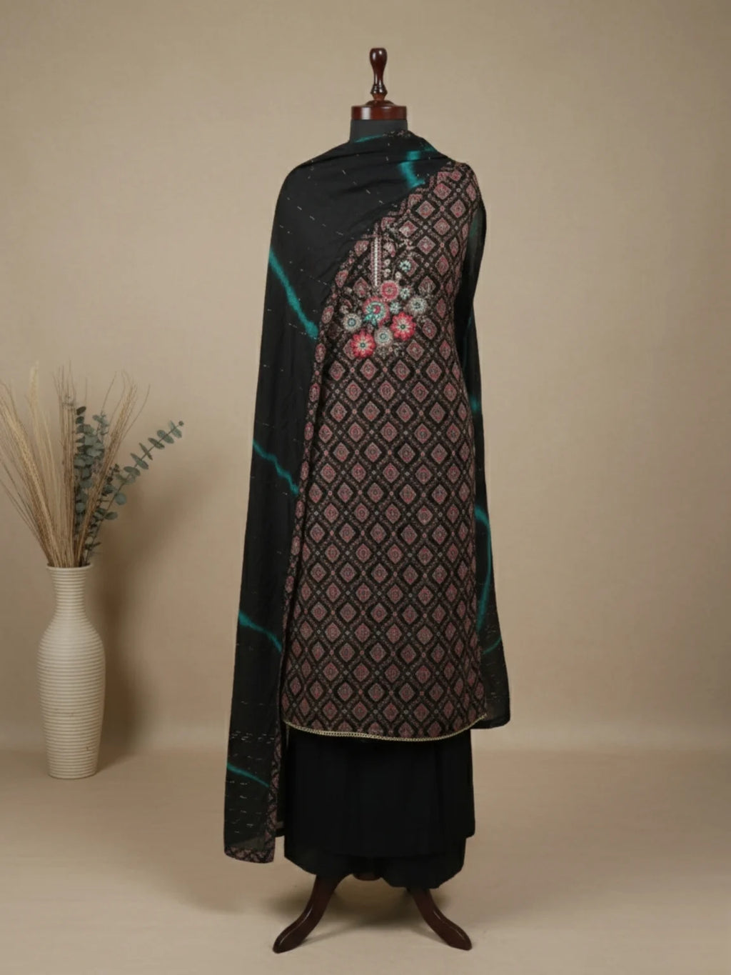Noir Elegance Embroidered Unstitched Suit Set