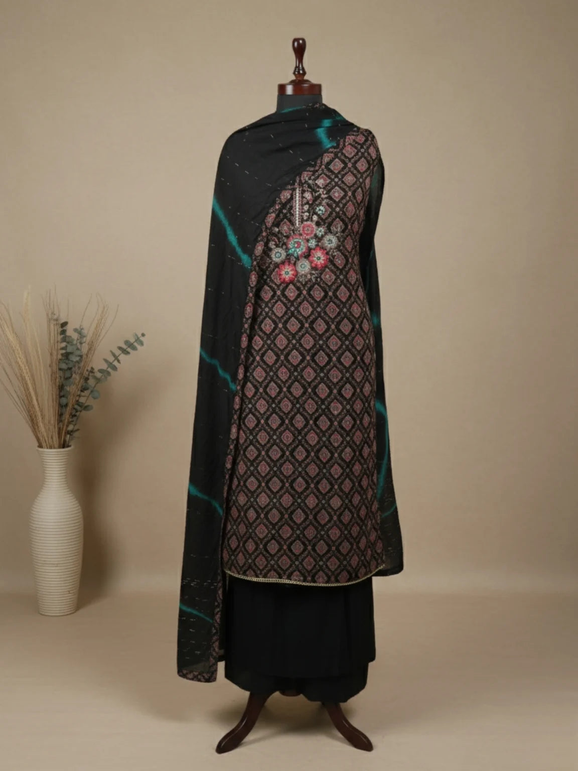 Noir Elegance Embroidered Unstitched Suit Set