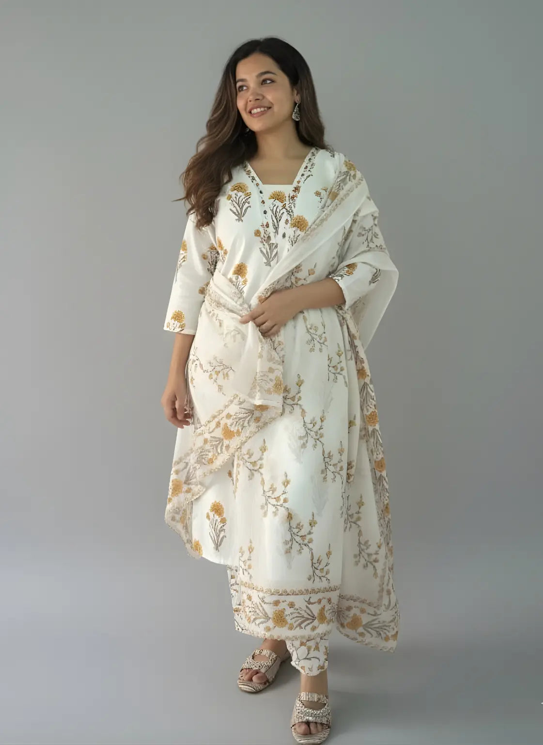 Marigold Bloom – 3 Piece Mul Cotton Kurti Set