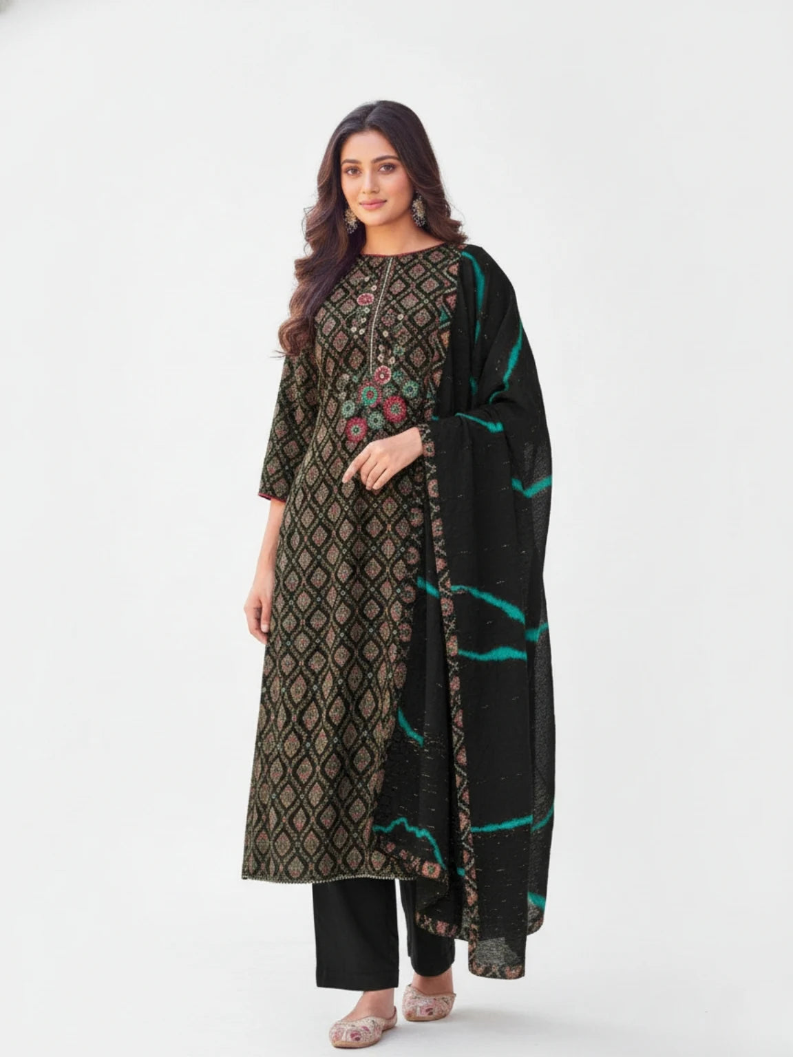 Noir Elegance Embroidered Unstitched Suit Set