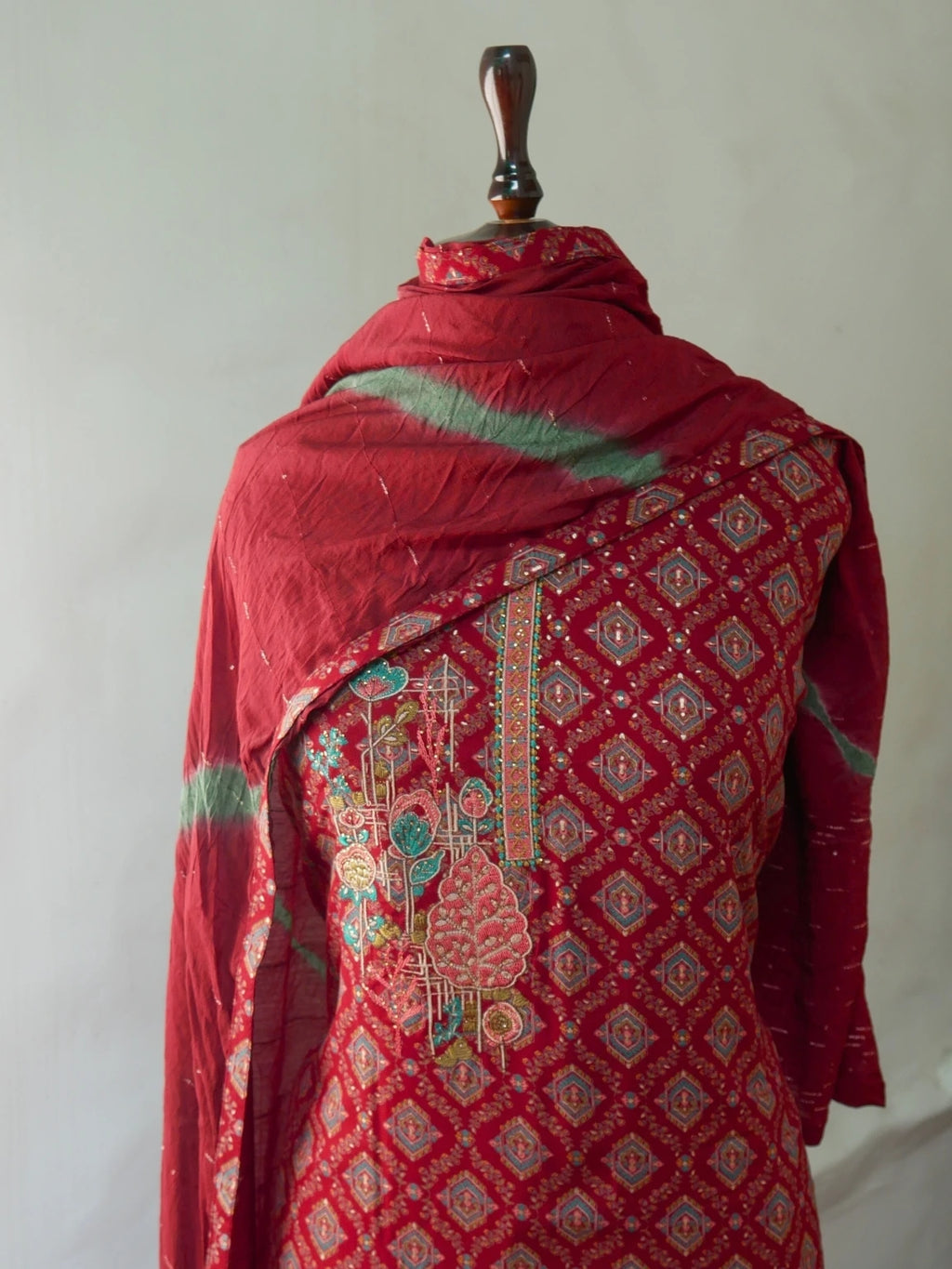 Maroon Majesty Embroidered  Unstitched  Suit Set