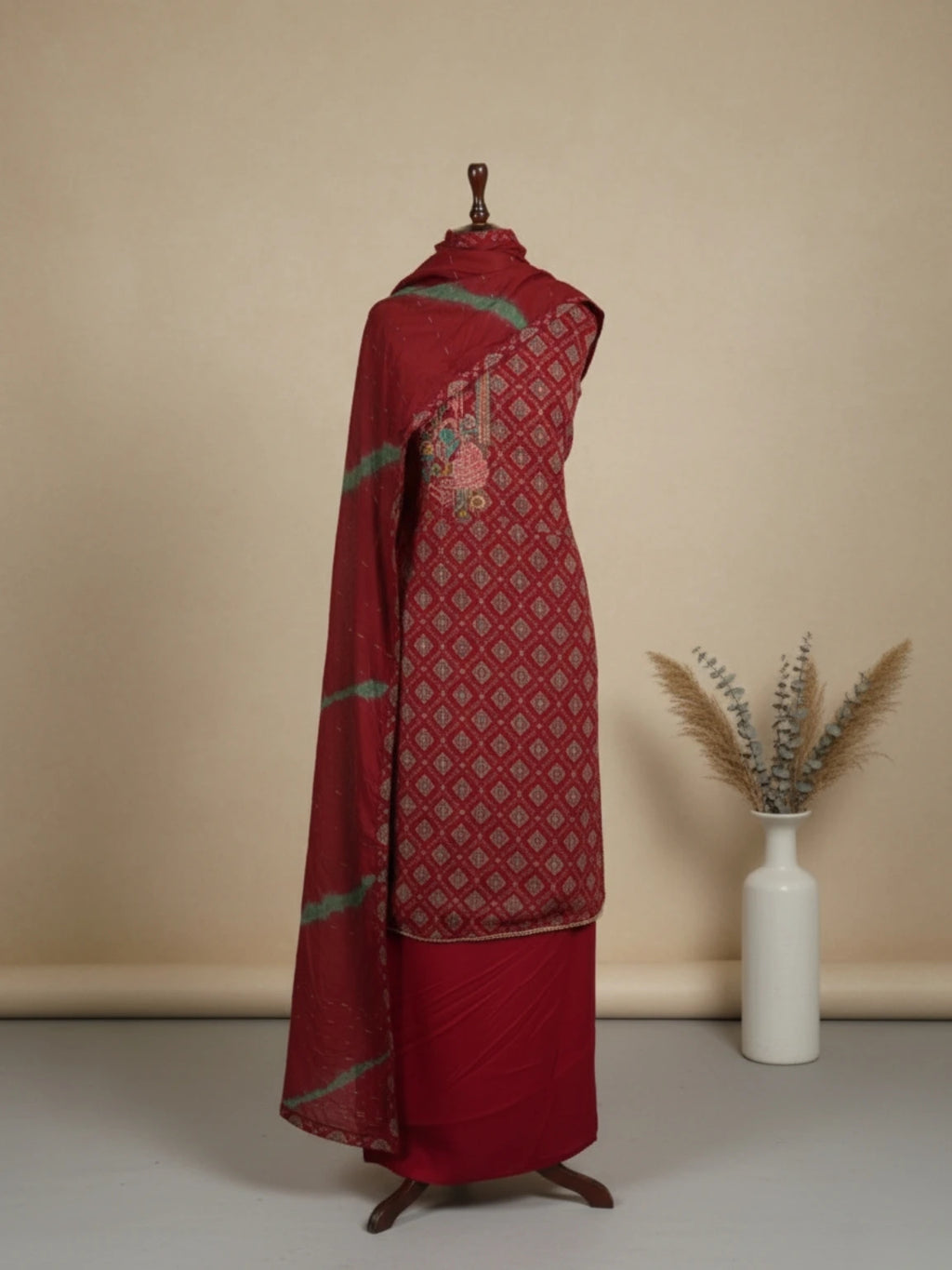 Maroon Majesty Embroidered  Unstitched  Suit Set