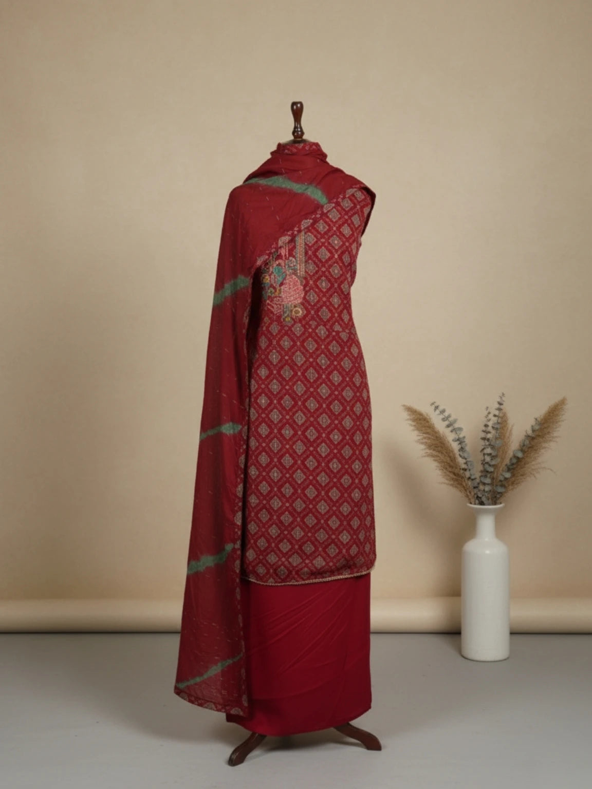 Maroon Majesty Embroidered  Unstitched  Suit Set