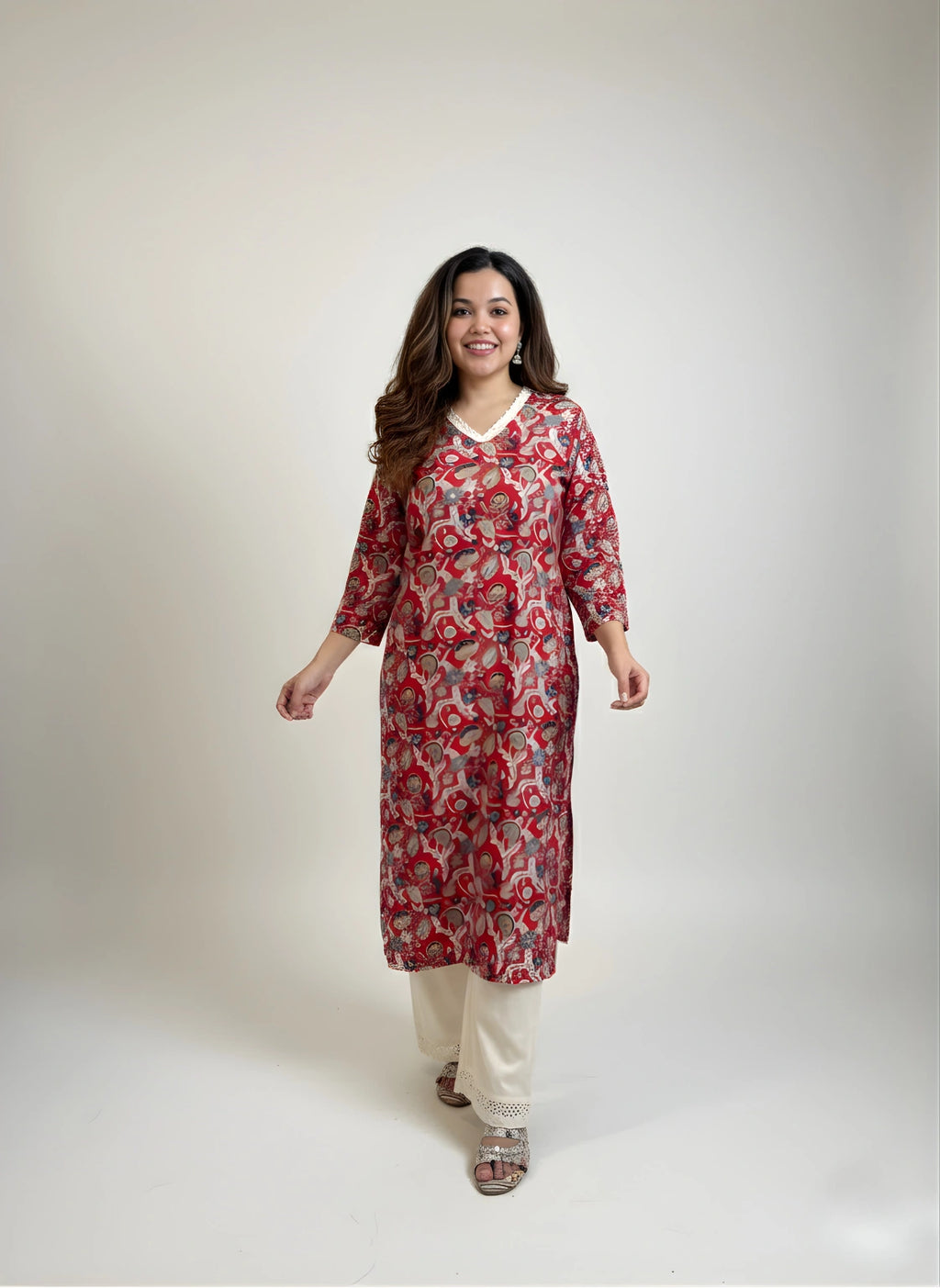 Crimson Harmony – Kurti Palazzo Set