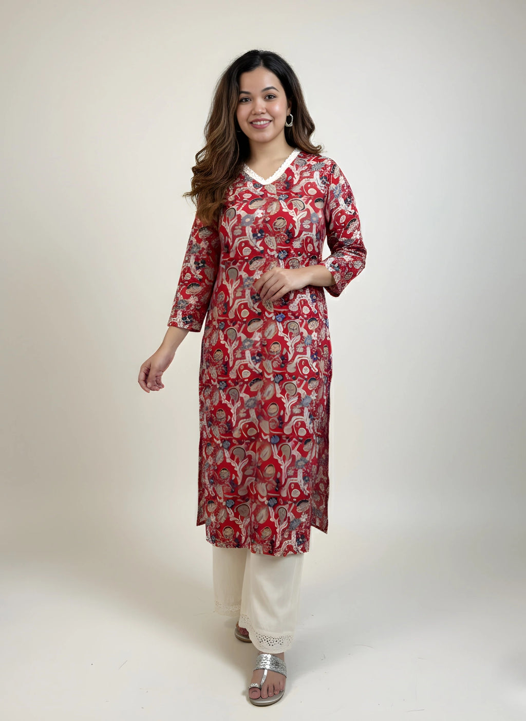 Crimson Harmony – Kurti Palazzo Set