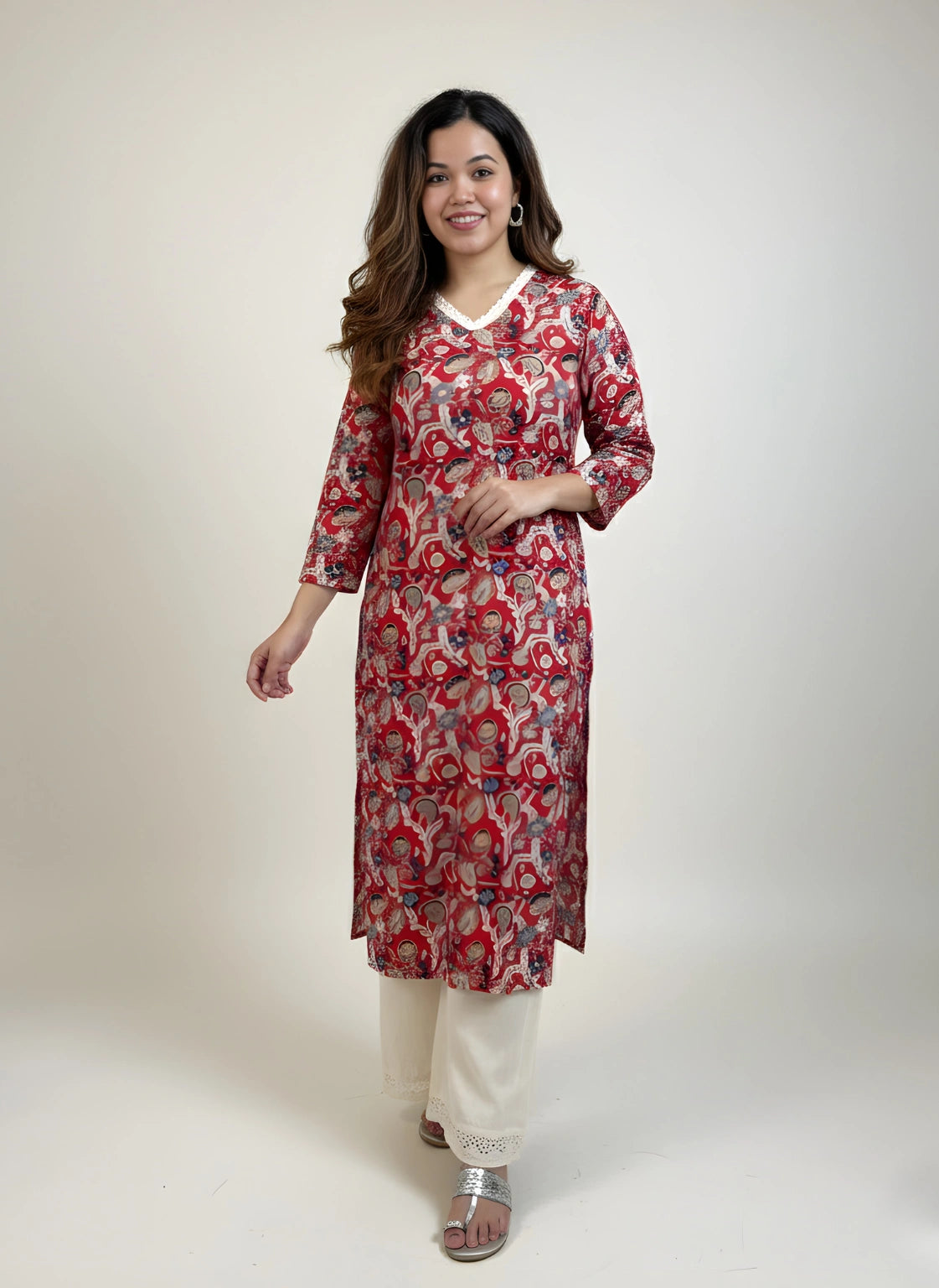Crimson Harmony – Kurti Palazzo Set