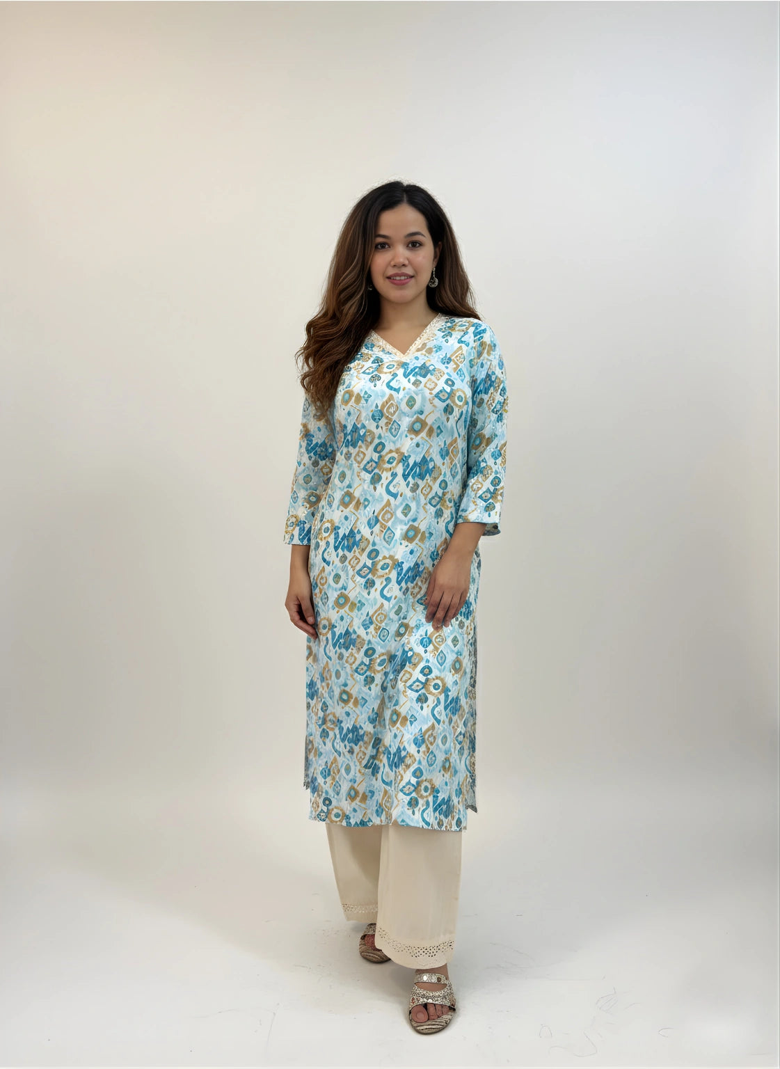 Azure Harmony – Kurti Palazzo Set