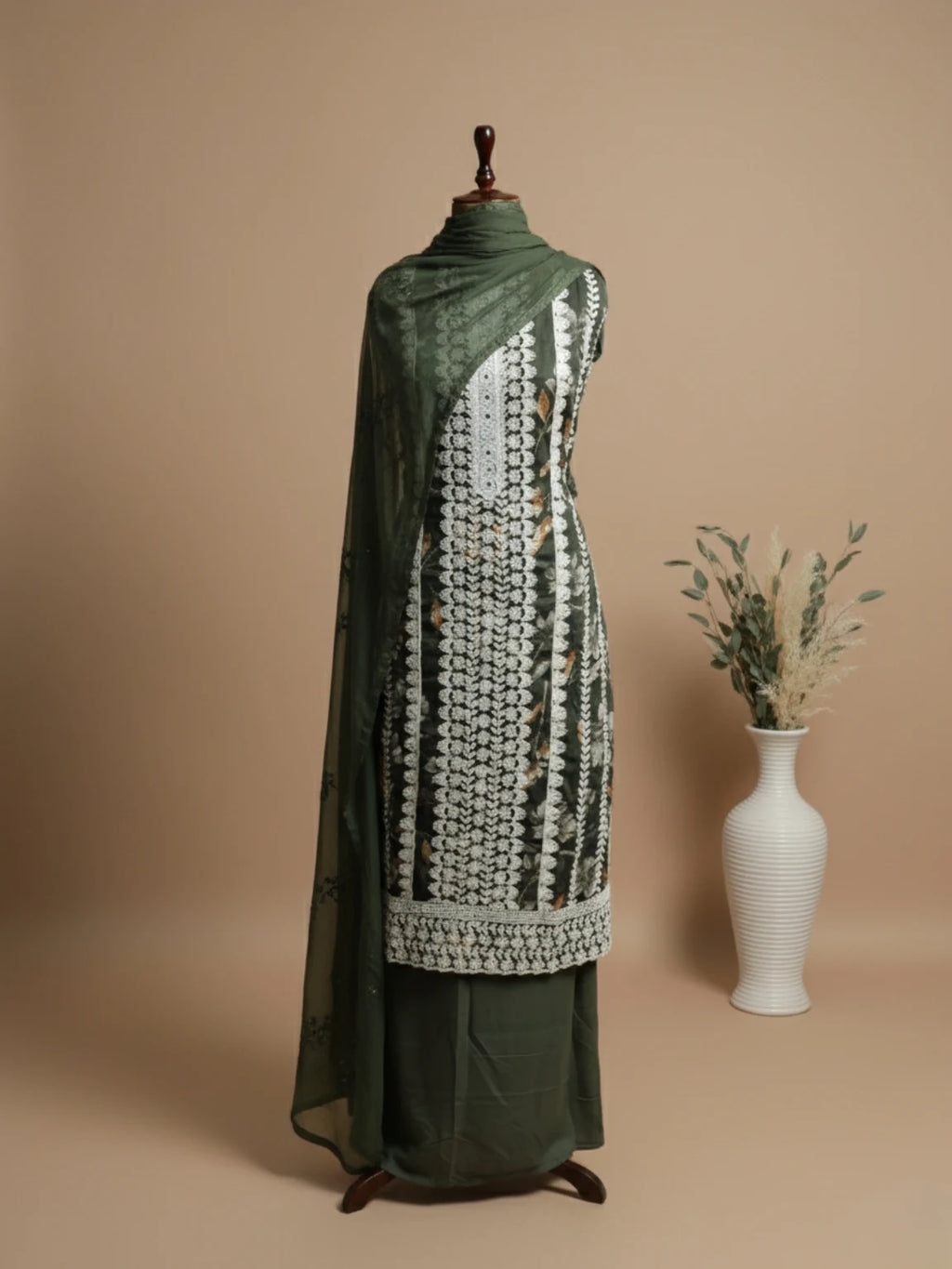 Moss Charm Embroidered Unstitched Suit Set