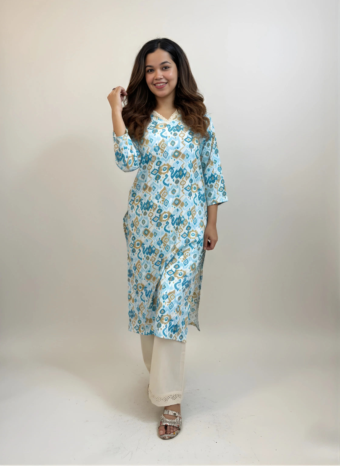 Azure Harmony – Kurti Palazzo Set