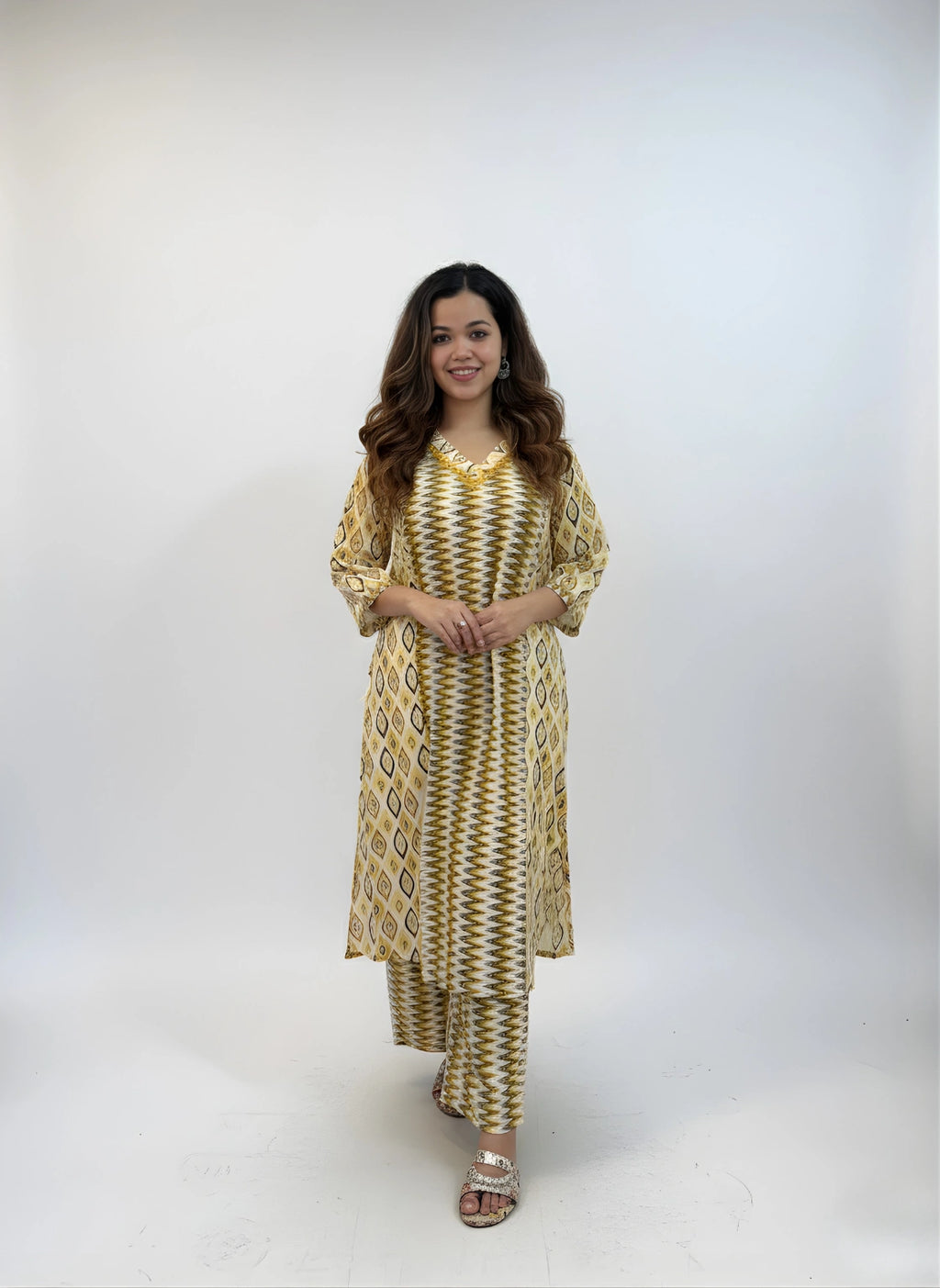 Mustard Gold Cotton Blend Kurti Set
