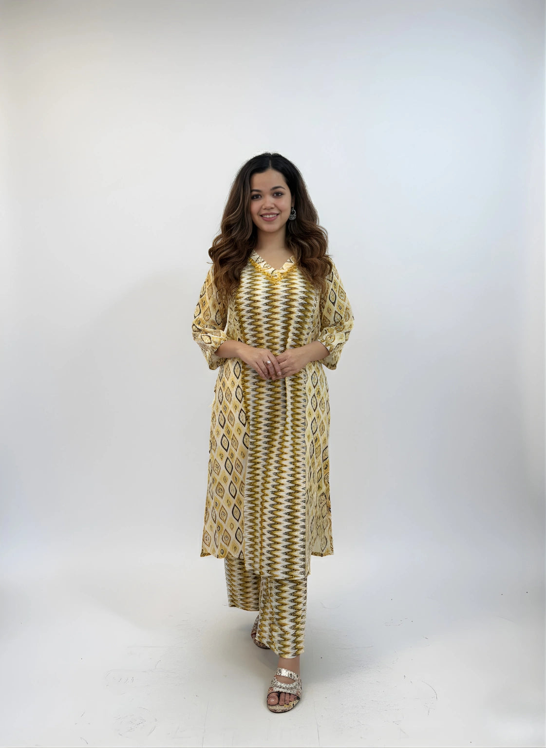 Mustard Gold Cotton Blend Kurti Set