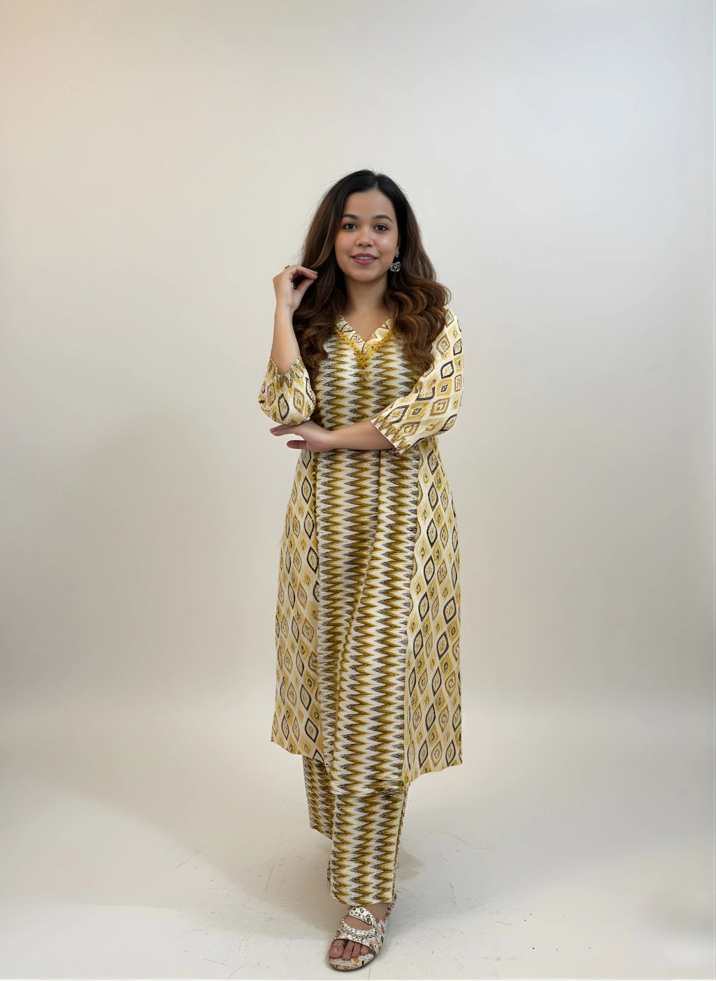 Mustard Gold Cotton Blend Kurti Set