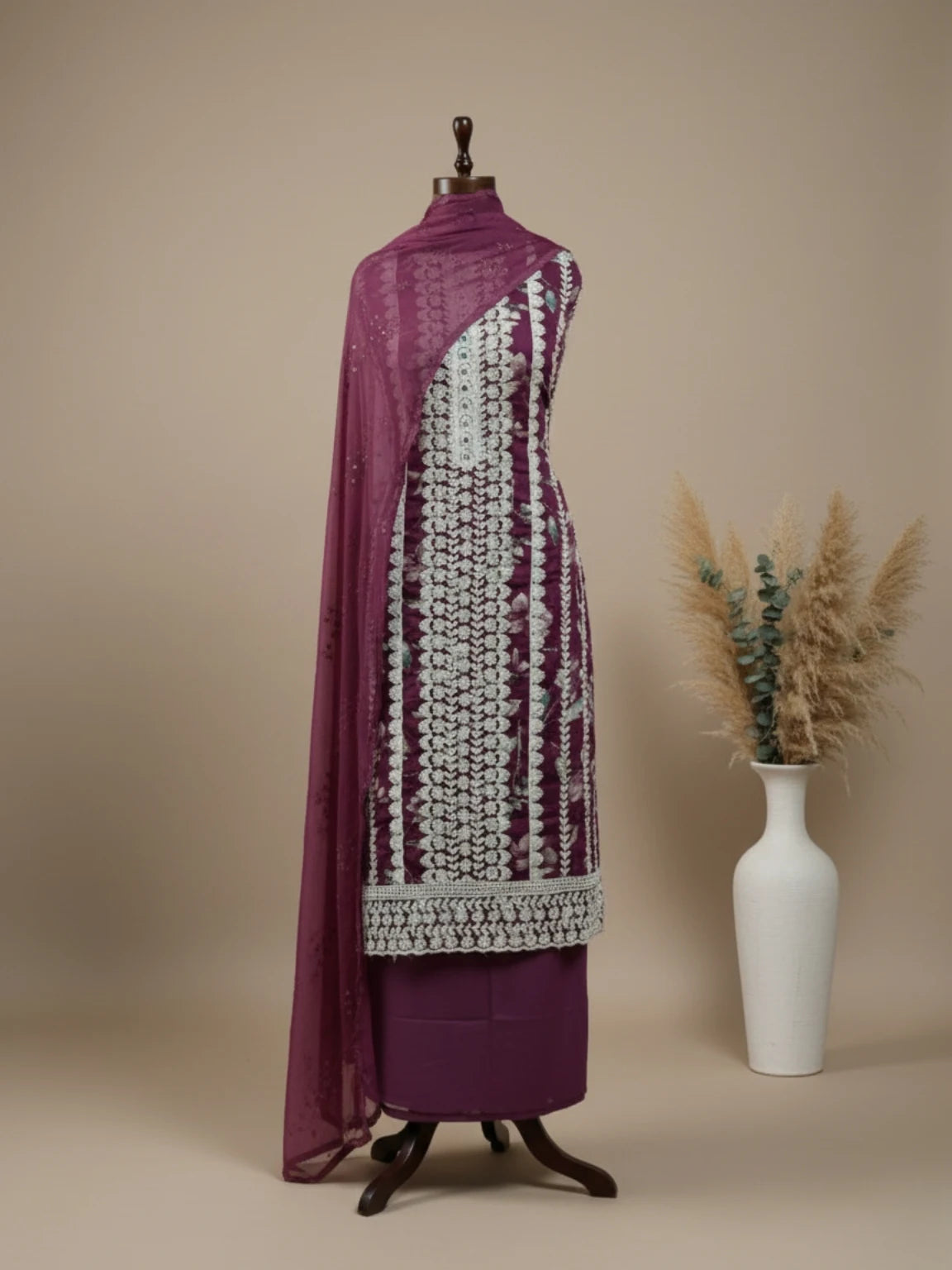 Lavender Bloom Lace Unstitched Suit Set