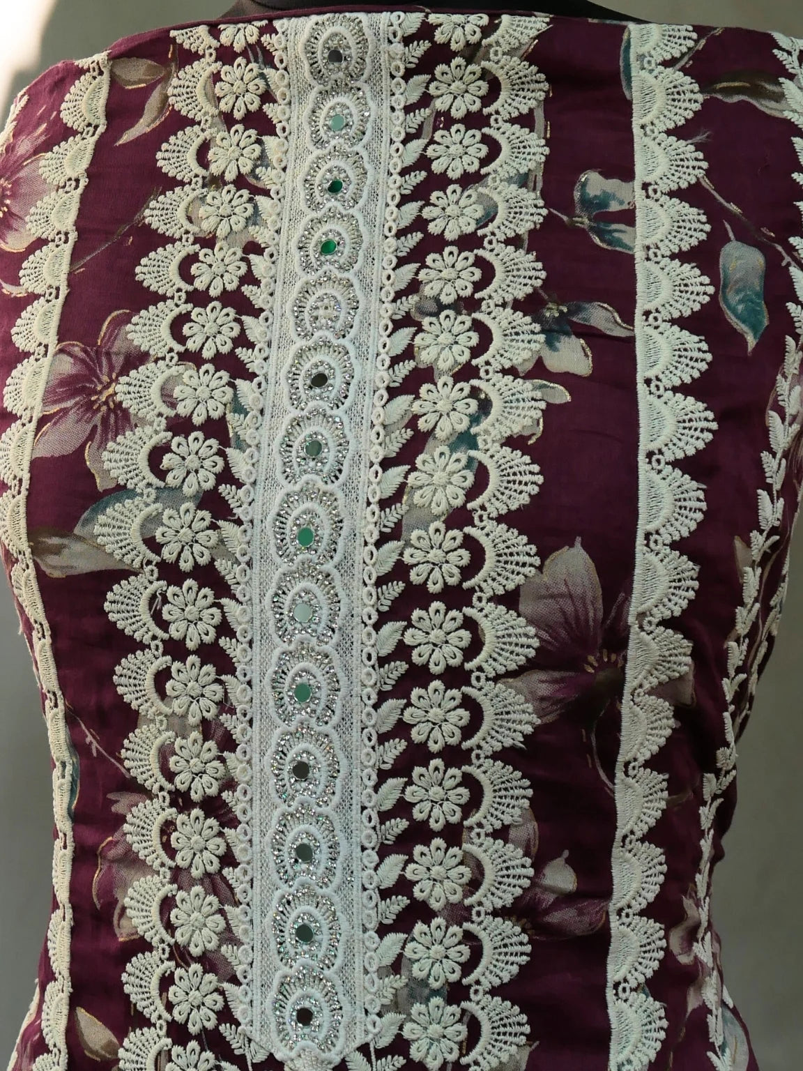Lavender Bloom Lace Unstitched Suit Set