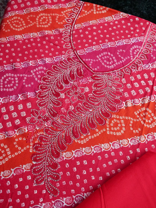 Crimson Charm Bandhej Unstitched Suit Set