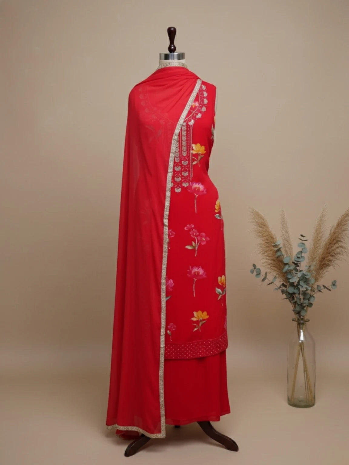 Ruby Blossom Embroidered Unstitched Suit Set