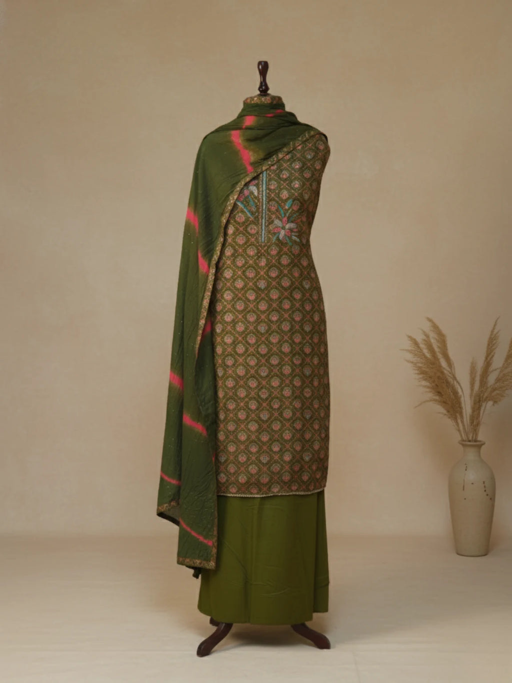 Olive Royale Embroidered  Unstitched Suit Set