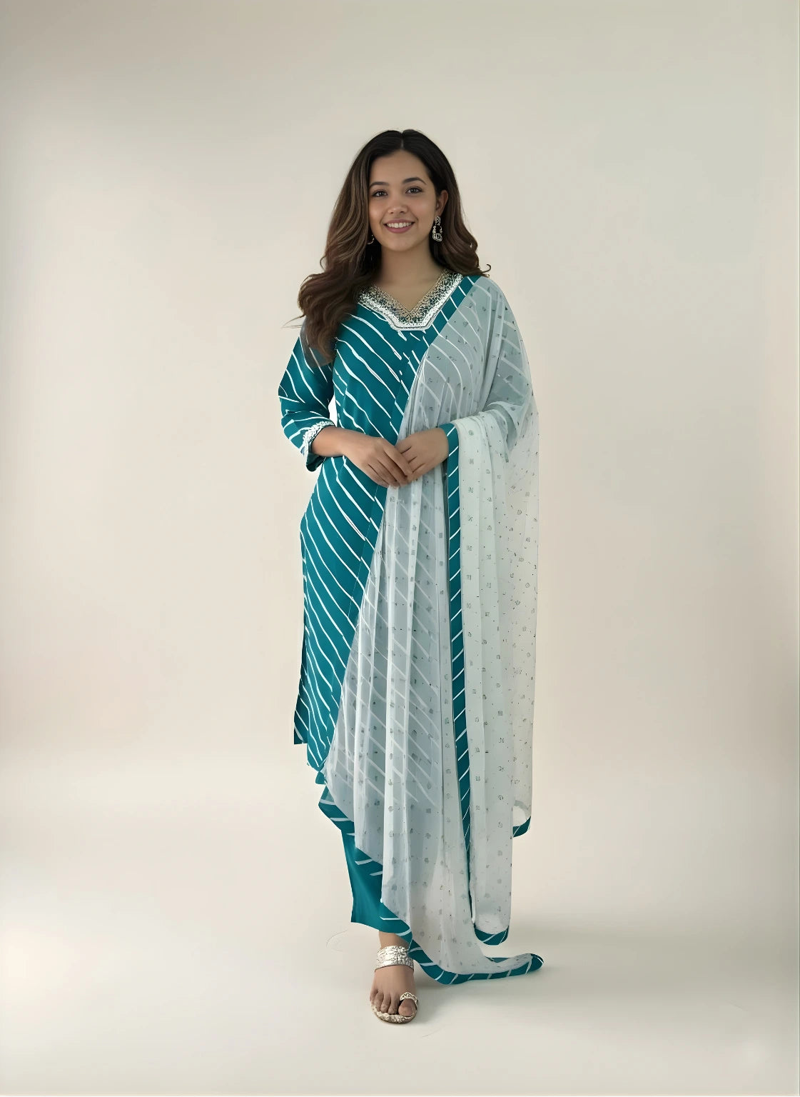 Ocean Grace – Deep Teal 3 Piece Cotton Kurti Set
