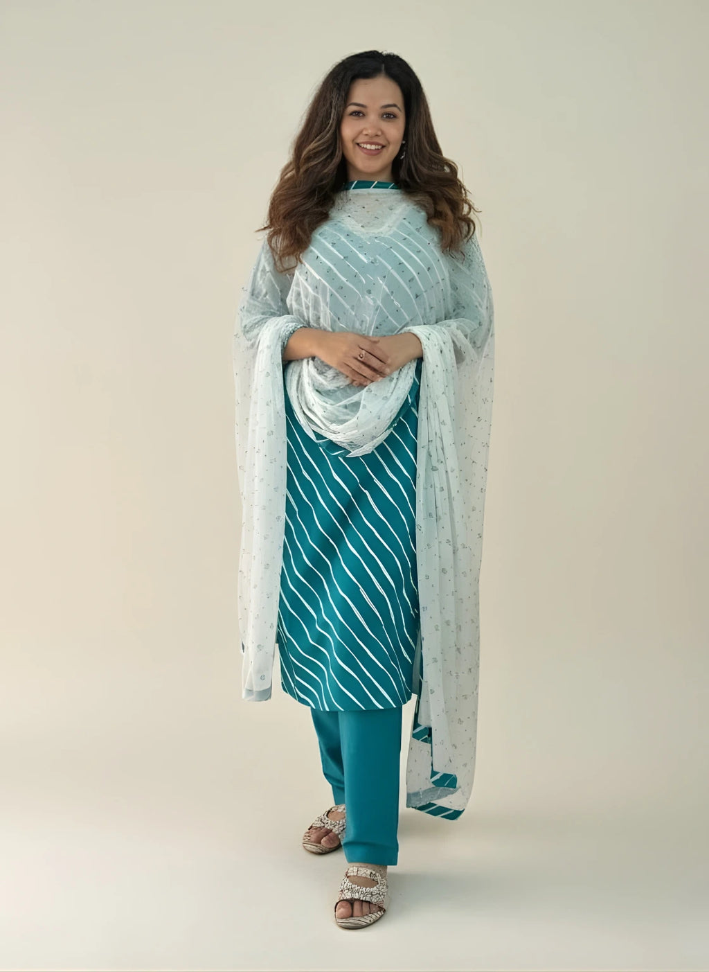 Ocean Grace – Deep Teal 3 Piece Cotton Kurti Set