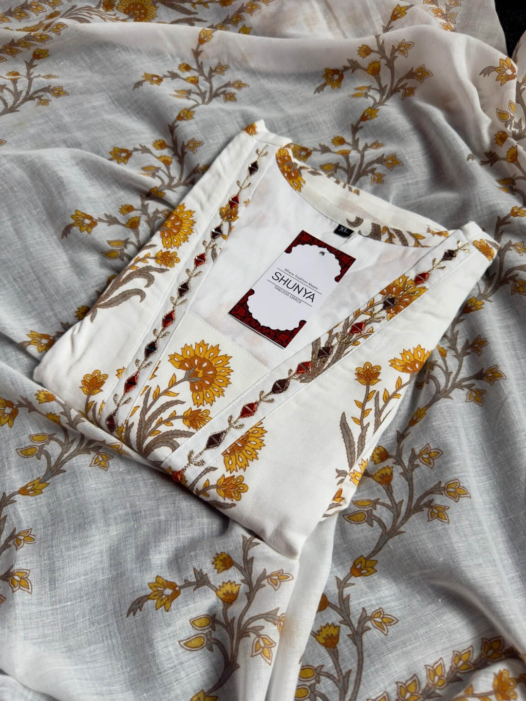 Marigold Bloom – 3 Piece Mul Cotton Kurti Set