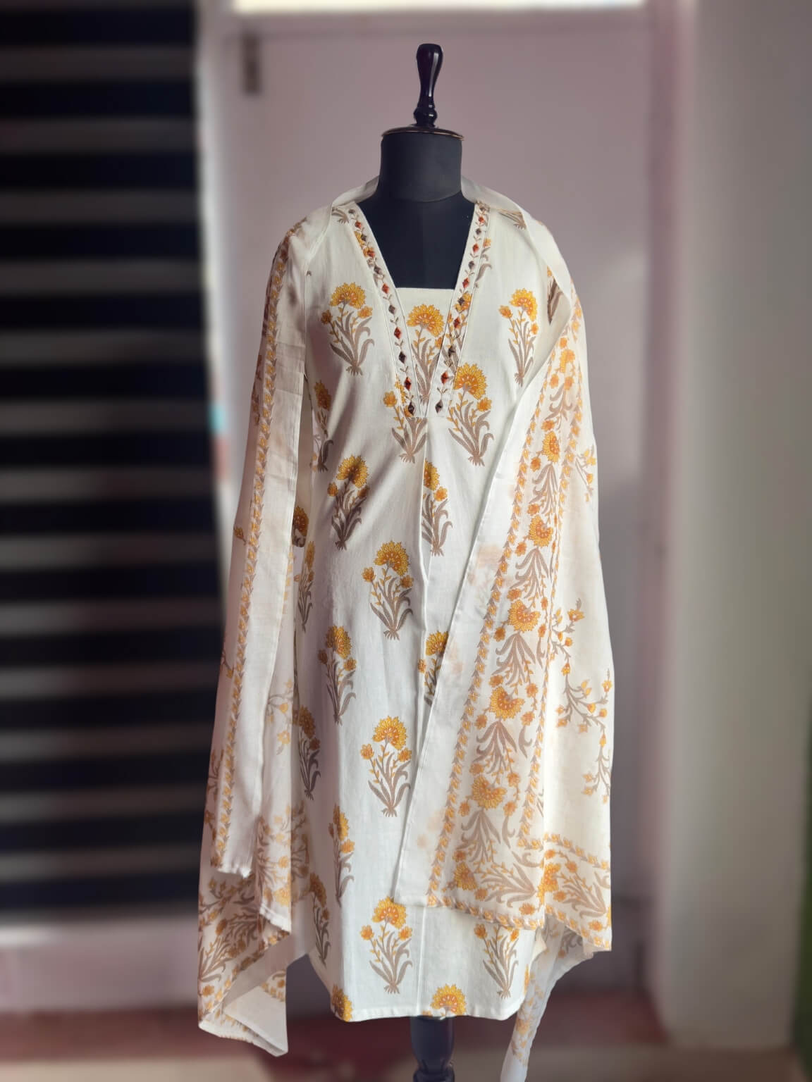 Marigold Bloom – 3 Piece Mul Cotton Kurti Set