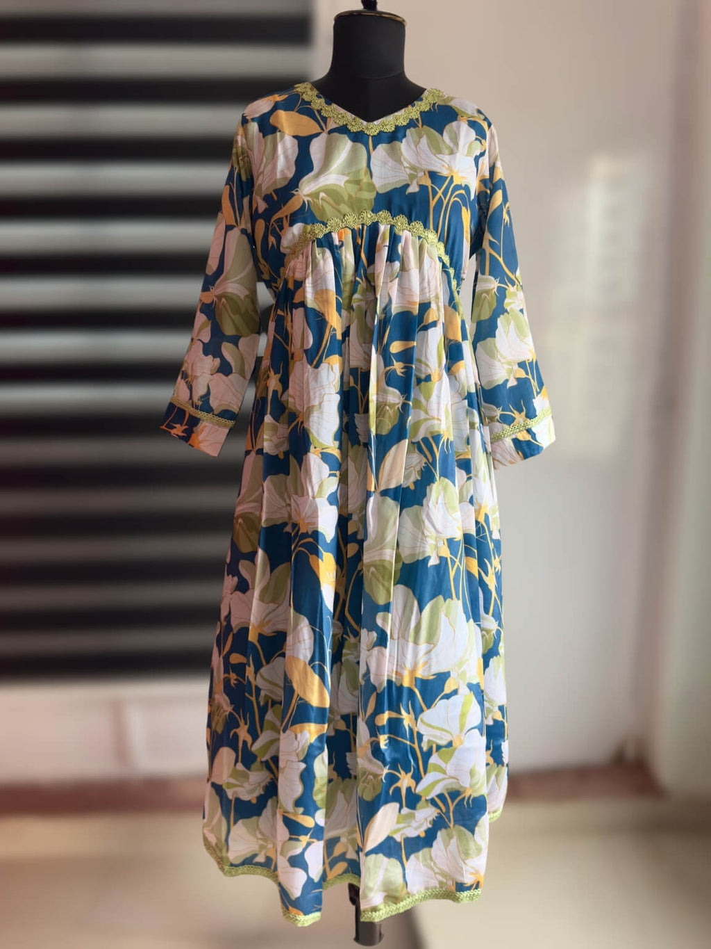 Midnight Elegance – Inkwell Blue Chinon 3-Piece Kurti Set