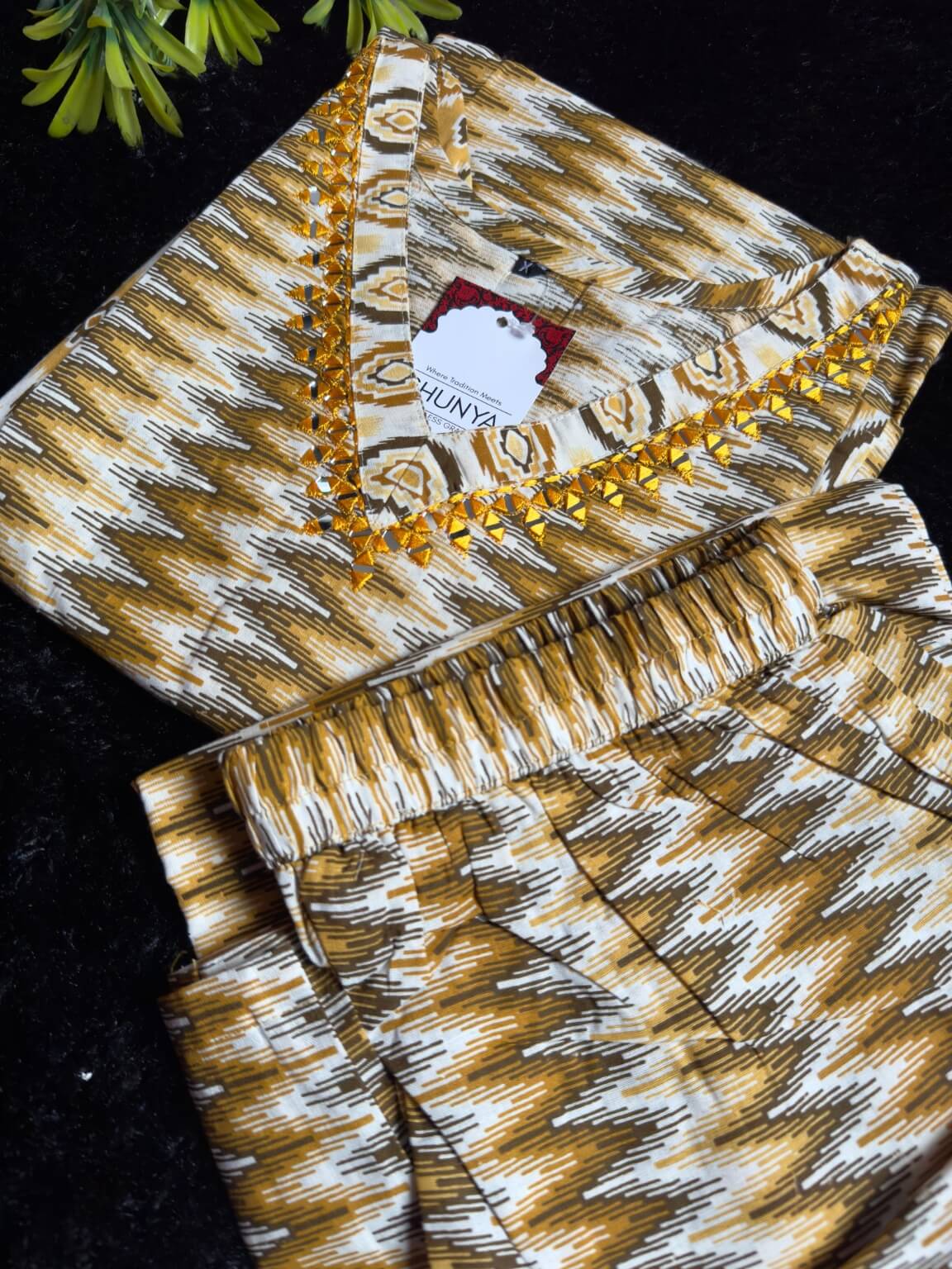 Mustard Gold Cotton Blend Kurti Set