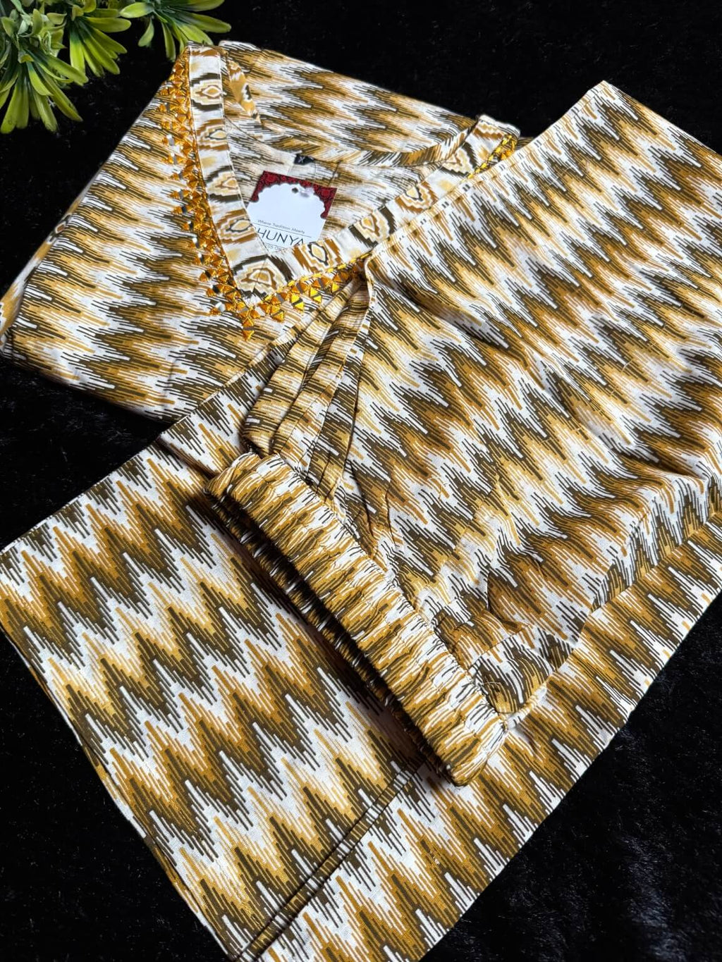 Mustard Gold Cotton Blend Kurti Set
