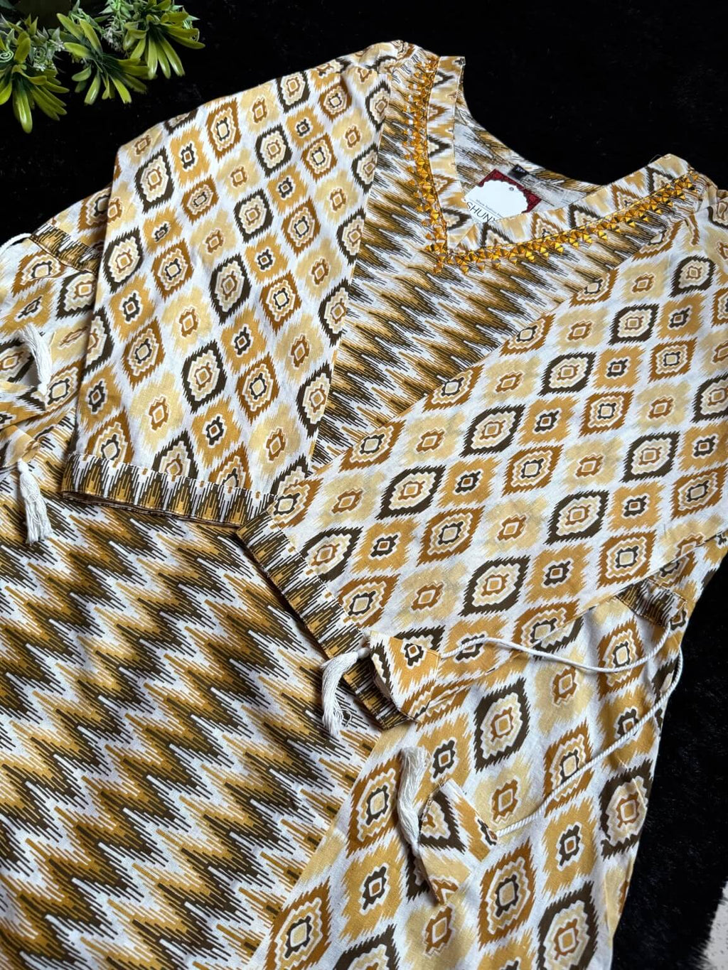 Mustard Gold Cotton Blend Kurti Set