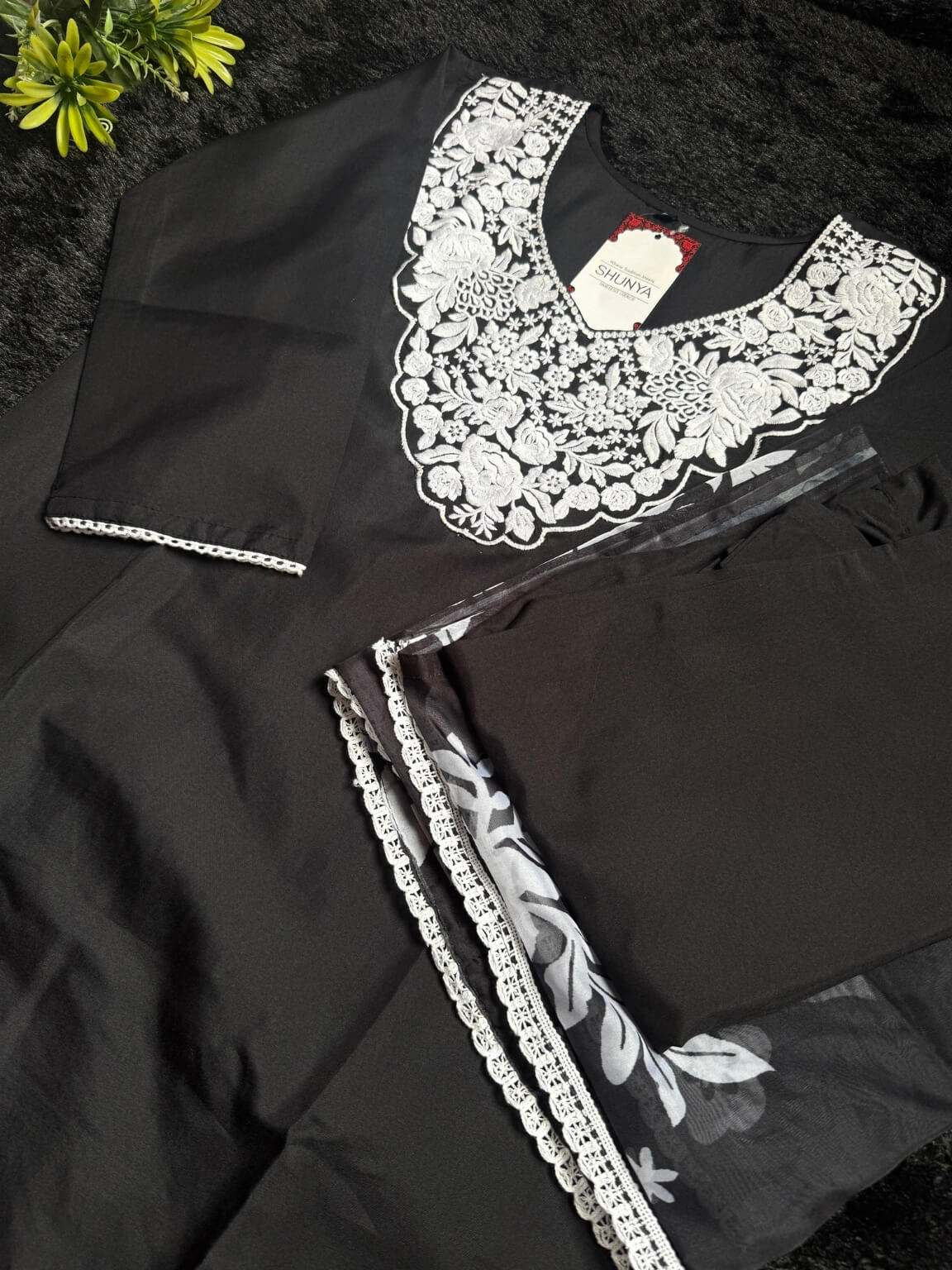 Noir Majesty – Galaxy Silk 3-Piece Kurti Set