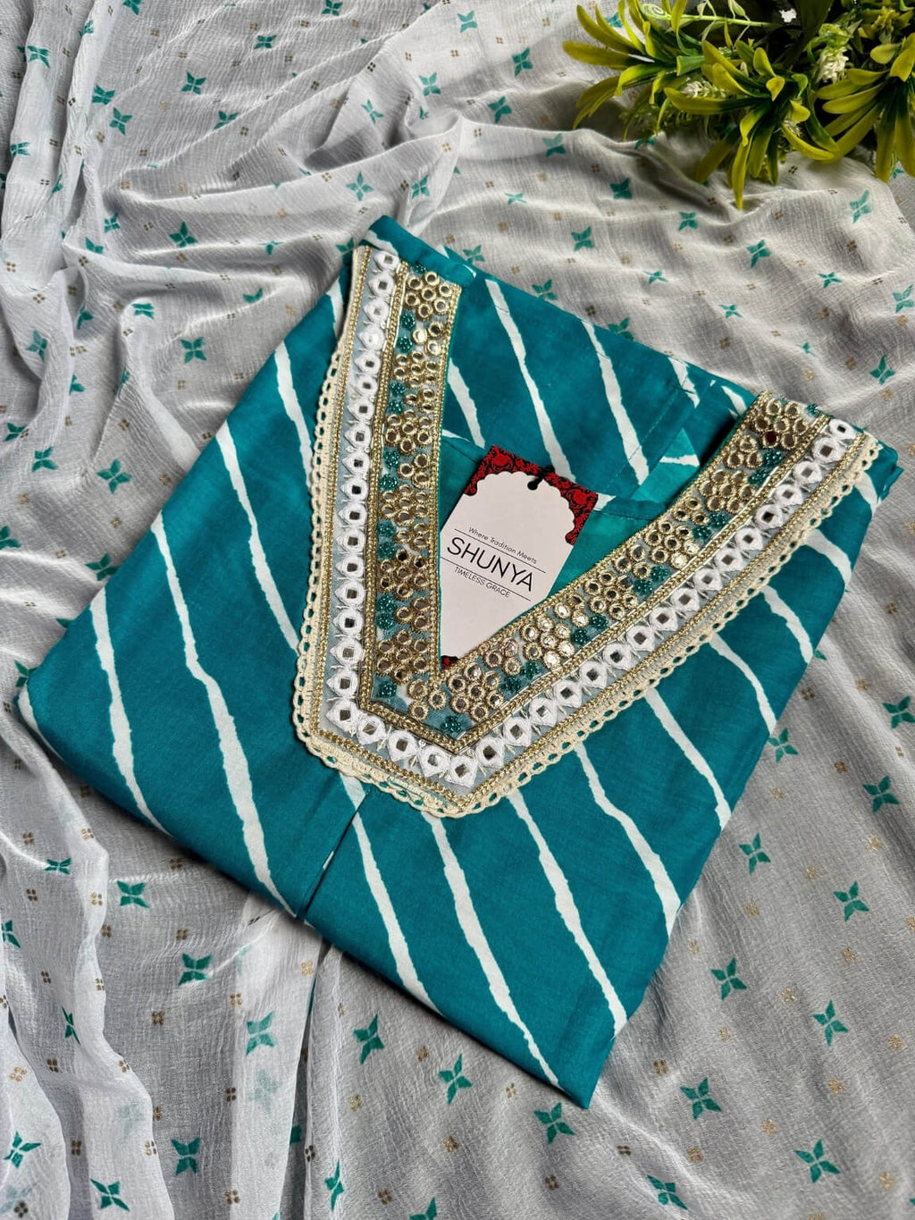 Ocean Grace – Deep Teal 3 Piece Cotton Kurti Set