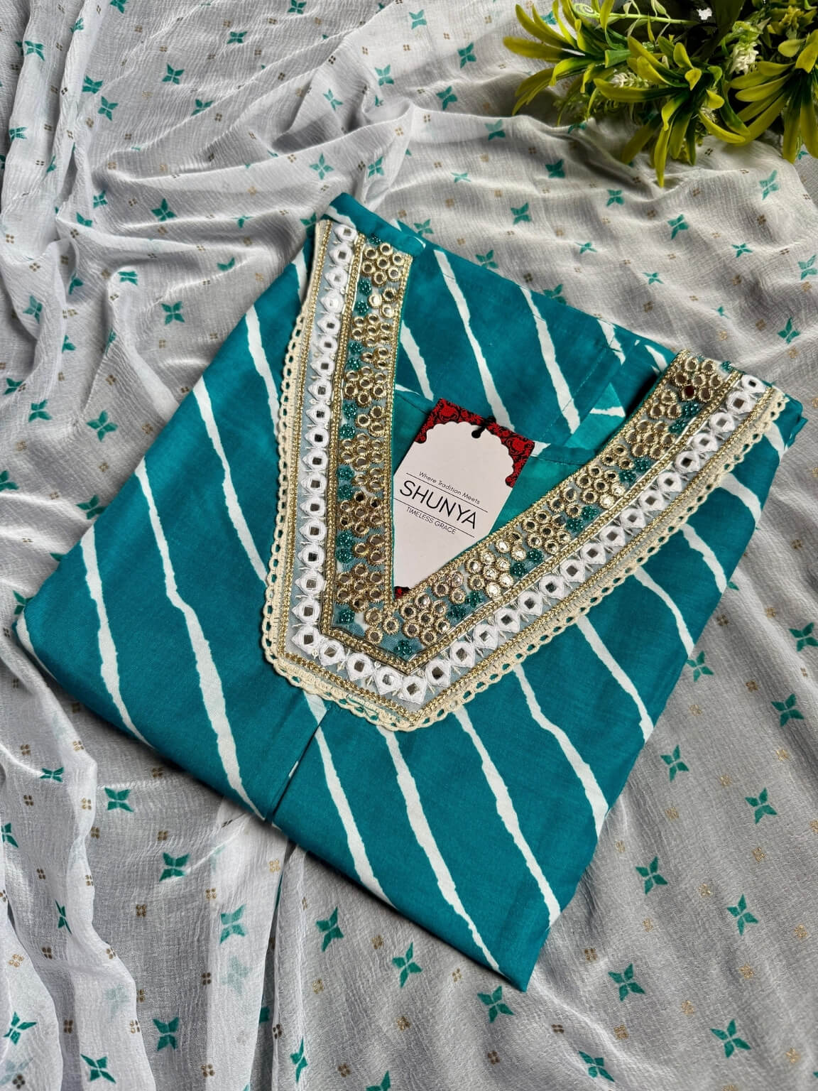 Ocean Grace – Deep Teal 3 Piece Cotton Kurti Set