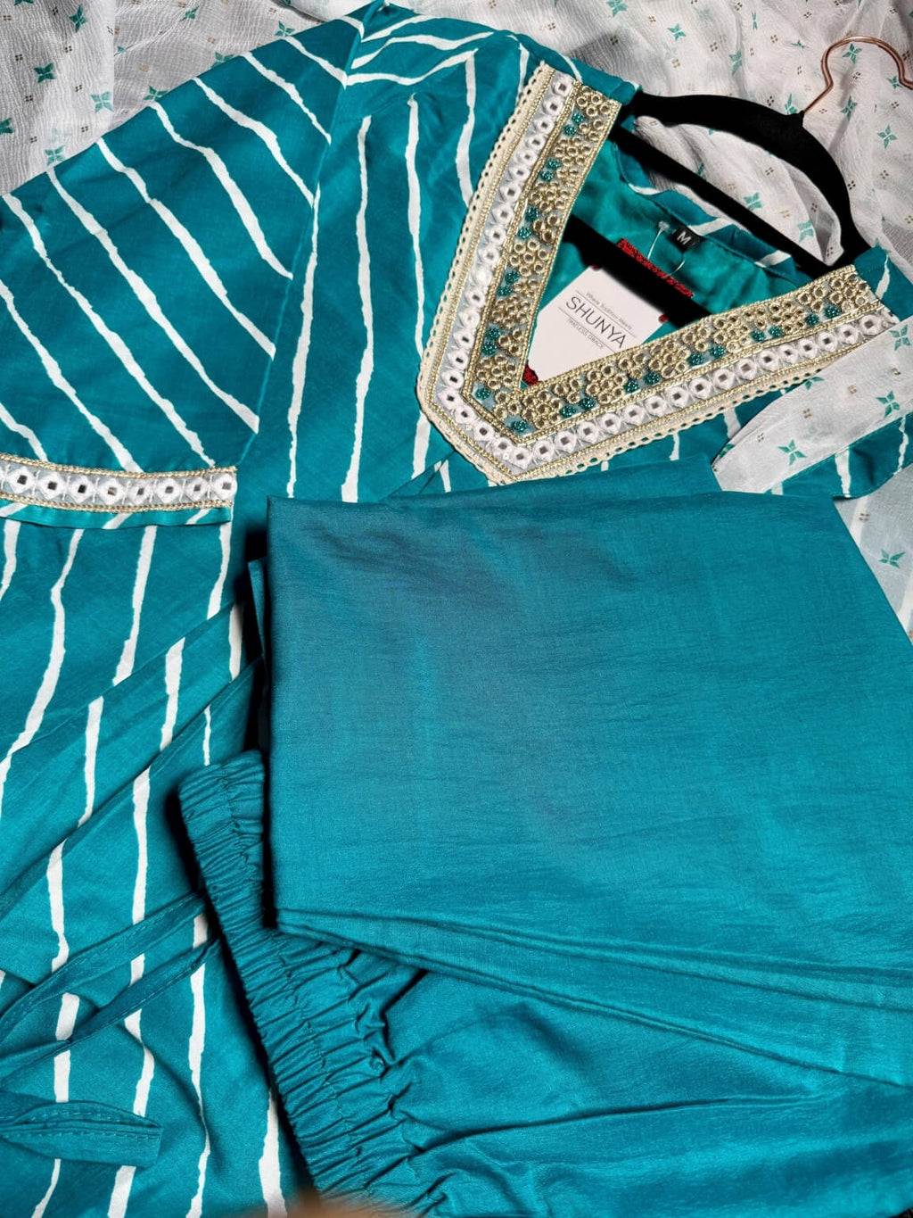 Ocean Grace – Deep Teal 3 Piece Cotton Kurti Set