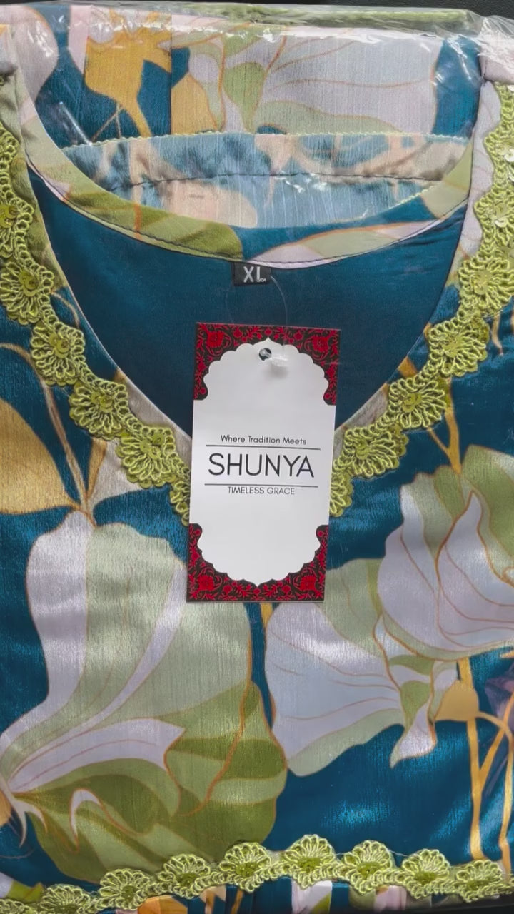 Midnight Elegance – Inkwell Blue Chinon 3-Piece Kurti Set